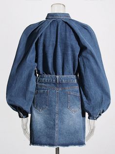 Washing instructions: Dry Clean Composition: Synthetic fiber, Cotton, Polyester Designer Style ID : GC51212566 Puff Sleeve Tops, Denim Set, Lapel Top, Modern Womens Fashion, Skirts Denim, Female Clothing, Puff Sleeve Top, Designer Style, Lantern Sleeves