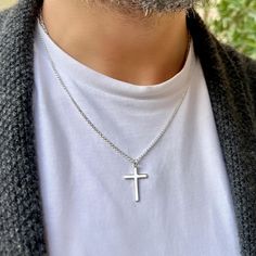 ✨ Custom engraved mens cross necklace is a unique, thoughtful gift any man will love. * Engrave your own necklace with the initial, name, special date, roman numerals, morse code, coordinates of a special moment took place, where you got engaged, fell in love or married, where your child was born, where you graduated or even bought your first home. * This unique and sentimental personalized men necklace is a perfect gift for father's day, anniversaries, new dad's, birthdays, graduation or just b Cross Necklace For Men, Code Morse, Personalized Cross Necklace, Jewelry Name, Mens Cross Necklace, Silver Cross Necklace, Sterling Silver Cross Necklace, Personalized Cross, Buying Your First Home