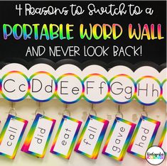 colorful printable word wall and never look back labels for classroom use with rainbow colors