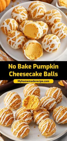 no bake pumpkin cheesecake balls on a white plate