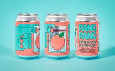 three cans of peach punch on a blue background