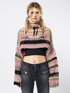 Giselle Pink, Streetwear Fashion Aesthetic, Crop Knit Sweater, Minga London, Stitch Clothes, Knit Shrug, Cropped Knit Sweater, Crochet Shrug, Cropped Pullover