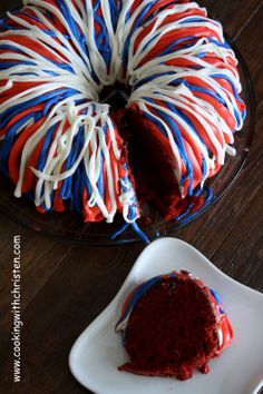 a red white and blue cake on a plate