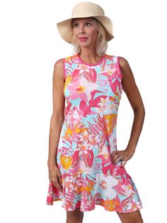 Take a stroll to the beach or lunch at the club in the stylish flounce tank MJ dress. The flowing lines and graceful flounce move and sway with every step in this simply classic dress. A must for every womans closet. Flowy A-line Sleeveless Dress For Beach, Sleeveless Ruffled Sundress For Summer Outings, Beachy Sleeveless Ruffled Dress, Breezy Sleeveless Poolside Dress, Flowy A-line Sleeveless Beach Dress, Fitted A-line Sleeveless Beach Dress, Sleeveless Ruffled Dresses For Poolside, Beachy Sleeveless Dress For Poolside, Vacation Sleeveless Dress With Ruffle Hem