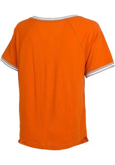 Let everyone know who you root for in this Texas Longhorns Burnt Orange Channing Short Sleeve T-Shirt! This Texas Short Sleeve Tee features a center chest graphic with yarn dye ribbed neck and sleeve trim. Raglan sleeves, Ribbed neckline and cuffs, Twist front hem, 100% Cotton Relaxed Fit Crew Neck Top With Striped Cuffs, Cotton Crew Neck Tops With Striped Cuffs, Casual Relaxed Fit Top With Striped Cuffs, Casual Tops With Striped Cuffs And Relaxed Fit, Sporty Crew Neck T-shirt With Ribbed Collar, Sporty T-shirt With Ribbed Collar And Crew Neck, Sporty T-shirt With Ribbed Crew Neck, Stretch Crew Neck T-shirt With Ribbed Cuffs, Stretch T-shirt With Ribbed Cuffs And Crew Neck