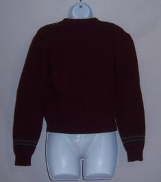 "Vintage Polo Ralph Lauren maroon or burgundy Fair Isle pattern wool cardigan sweater or jumper. Good pre-owned condition. No holes, snags, fading, rips, tears, etc. Women's size MEDIUM or M. 100% wool. Measurements: bust-44\", length-20\". Pearl flower buttons. Beautiful vintage Ralph Lauren. Blue label." Fitted Wool Vintage Cardigan, Vintage Wool Hand-knitted Cardigan, Vintage Wool V-neck Cardigan, Red Fair Isle Long Sleeve Outerwear, Hand Knit Cardigan, Vintage Red V-neck Outerwear, Vintage Polo Ralph Lauren, Blue Label, Vintage Polo