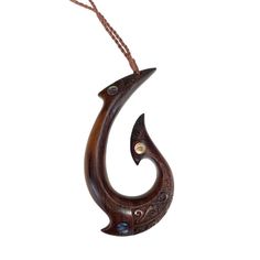 Hawaiian Makau | Fish Hook Necklace (3 Sizes) Hawaiian Fish, Fish Hook Necklace, Tropical Jewelry, Hook Necklace, Tropical Home Decor, Brown Tone, Authentic Design, Deep Brown, Abalone Shell