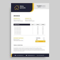 a real estate invoice form with yellow accents