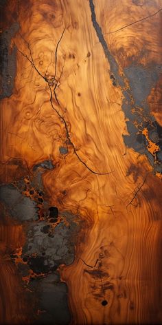 a close up view of a wooden table with black and brown woodgrains on it