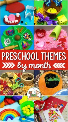 preschool activities and crafts for the month of march with text overlay that reads preschool themes by month