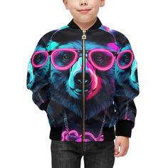 Kinder Bomber Jacke mit Taschen Neon Art Gangsta Bear von UrbanShopEU auf Etsy Kids Jackets, Neon Art