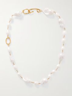 JIL SANDER Gold-tone and pearl necklace | NET-A-PORTER White Pearl Charm Chain Necklace For Formal Events, White Chain Necklace With Pearl Charm For Formal Occasions, Formal White Chain Necklace With Pearl Charm, Luxury White Baroque Pearl Necklaces, Modern Yellow Gold Jewelry With Pearl Chain, Formal White Pearl Drop Chain Necklace, Luxury White Jewelry With Pearl Charm, Luxury White Pearl Chain Necklace, Modern White Pearl Chain Necklace