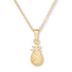 Perfect for young teens, this adorable pineapple necklace is crafted of sterling silver and embellished with 14K yellow gold plating. The link chain is adjustable from 14 to 16 inches and fastens with a lobster clasp. Pineapple Jewelry, Pineapple Necklace, Necklace Outfit, Jewelry Advice, Childrens Jewelry, Accessories Jewelry Necklace, Gold Plated Necklace, Necklace Sterling Silver, Pretty Jewellery