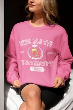 Show off your sense of humor and style with our 'Girl Math University' crewneck sweatshirt, featuring the witty slogan 'I'd literally be losing money.' Made from ultra-soft, high-quality fabric, this sweatshirt offers the perfect blend of comfort and cleverness. Whether you're a girl math enthusiast or just love a good laugh, this crewneck is perfect for casual days, study sessions, or hanging out with friends. Embrace the fun side of finances and make a statement with this cozy and entertaining Trendy Sweatshirt For Campus In Fall, Trendy Campus Sweatshirt For Fall, Trendy Fall Sweatshirt For Campus, College Long Sleeve Logo Print Sweatshirt, College Long Sleeve Sweatshirt With Logo Print, Long Sleeve Logo Print Sweatshirt For College, College Cotton Sweatshirt With Screen Print, Trendy Fall Sweatshirt With Logo Print, Letter Print Sweatshirt For Campus