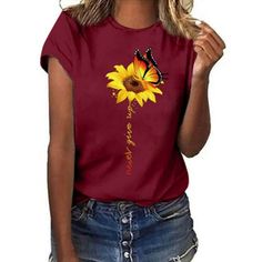 Introducing our Summer Short Sleeve T-Shirt, a perfect blend of style and comfort for women of all sizes! This casual yet chic top features a beautiful sunflower print that adds a touch of bohemian flair, making it the perfect addition to your summer wardrobe. Crafted with high-quality materials, this tee shirt provides a soft and breathable feel, ideal for those hot summer days. Product Function Detailed Explanation: Designed with short sleeves and a classic crew neckline, this t-shirt offers a Woman T Shirt, Ladies Shirts, Shirt Blouses Tops, Short Sleeve Pattern, Sunflower Print, Ladies T Shirt, Short Sleeve Shirts, Vintage Casual, Casual Tee