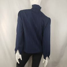 "by Ship n' Shore Navy blue blouse Ruffled high neck with tie detail. Fits Medium 20\" across 24\" long 24\" sleeves Good preowned condition with no major flaws. * Please review all shop policies before completing transaction. All sales final. No returns or exchanges. * Bundle up for combined shipping. * Instagram @vintagerunsdeepshop" Blue Fall Blouse For Office, Blue Tie Neck Top For Office, Blue Formal Tops For Fall, Blue Fitted Tie Neck Tops, Blue Fall Workwear Blouse, Blue Tie Neck Blouse For Work, Blue Blouse For Fall Workwear, Blue Workwear Blouse For Fall, Blue Blouse For Workwear In Fall