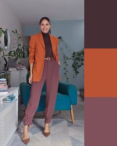 Casual Office Fashion, Smart Casual Office, Color Terracota, Colour Combinations Fashion, Dark Autumn, Fall Color Palette, Soft Autumn, Looks Chic, Autumn Outfit