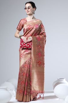 Saree Fabric : Tussar Silk Saree Color : Copper Peach Saree Length : 5.5 Meter Blouse Length : 0.8 Meter Saree Work : Zari Woven Design Saree Border : Zari Woven Border Wash : Dry Clean Sequence Blouse, Peach Saree, Design Saree, Raw Silk Saree, Designer Silk Sarees, Checked Blouse, Saree Border, Kanjivaram Sarees, Tussar Silk Saree