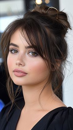 Flatter Your Features: 25 Long Hairstyles for Round Faces Round Face Fringe Hairstyles, Whimsy Bangs, Round Face Haircuts Side Part, Long Hair Side Fringe, Side Bangs Hair Up, Fringe Hair Styles, Long Soft Bangs, Light Side Bangs, Side Bangs On Round Face