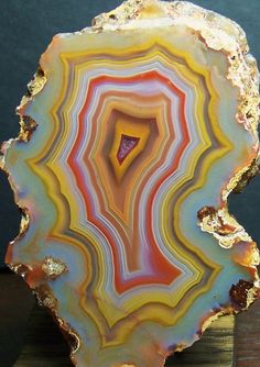 This slice of Agate has some badass colors going on, I have not seen one with such colors yet! Want. Geode Art, Geology Rocks, Pretty Rocks, Cool Rocks, Beautiful Rocks, Piece Of Art, Mineral Stone, Minerals And Gemstones, Rocks And Gems