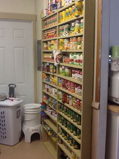 the pantry is stocked with all kinds of food