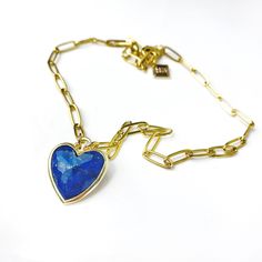 These incredible Lapis Lazuli gemstone heart pendants are truly unique. Each heart is encased in gold and comes on gold plated paperclip chain. A necklace that look great layered with others. I usually wear mine with my gold mandala chain. Length: 16 inches, 18 inches and 20 inches. This necklace comes beautifully packaged for free in a recycled gift box. Blue Jewelry With Paperclip Chain As Gift, Blue Jewelry With Paperclip Chain For Gift, Blue Heart-shaped Gold-plated Jewelry, Blue Heart-shaped Gold Plated Jewelry, Gold Mandala, Lapis Lazuli Necklace, Heart Pendants, Lapis Lazuli Gemstone, Blue Lapis Lazuli