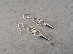 Hoop & Spike Earrings, Silver Chainmail Earrings, Metal Spike Dangles, Long Drop Earrings, Simple Ed Billie Jewelry, Modern Hoop Earrings, Simple Silver Jewelry, Edgy Earrings, Hoop Dangle Earrings, Edgy Jewelry, Metal Spikes, Druzy Jewelry, The Dancer