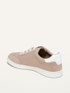 "Soft-brushed faux-suede upper, with lace-up front and contrasting faux-leather ankle collar.  Cushioned insoles made with memory foam.  Like walking on fluffy little clouds.  Contrasting thermoplastic rubber midsole.  Flocked thermoplastic rubber ou Trendy Suede Sneakers With Textured Sole, Trendy Beige Suede Sneakers, Trendy Suede Sneakers With Round Toe, Suede Lace-up Sneakers With Cushioned Footbed, Lace-up Suede Sneakers With Cushioned Footbed, Beige Lace-up Sneakers With Ortholite Insole, Womens Outfit, Sneakers Womens, Sneakers For Women