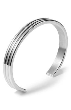 "Find LE GRAMME Godron Bangle on Editorialist. Add understated sophistication to any ensemble with this sterling silver bangle. 1/4\" width Sterling silver Made in France" White Gold Stainless Steel Bangle Cuff Bracelet, White Gold Stainless Steel Cuff Bracelet, White Gold Stainless Steel Cuff Bangle, White Gold Stainless Steel Bangle, Luxury Silver Stainless Steel Bangle, Polished White Gold Metal Bangle, White Gold Polished Metal Bangle, Formal Stainless Steel Cuff Bracelet With Polished Finish, Silver Stainless Steel Bangle With Polished Finish