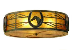 a light fixture with a horse head on the side and a circle in the middle