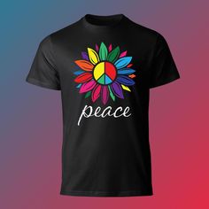 Discover the perfect addition to your festival wardrobe with this vibrant hippie t-shirt. Featuring a psychedelic rock-inspired design, this 70s and 80s flower power tee captures the essence of retro boho style. Ideal for free spirits, this colorful peace tee is a standout piece for any casual bohemian outfit. Whether you're heading to a peace festival or simply embracing your unique style, this artistic hippie top is a must-have. Elevate your festival fashion with this groovy graphic tee and ce Casual Multicolor T-shirt For Festivals, Multicolor Crew Neck T-shirt For Festivals, Graphic Cotton T-shirt For Festivals, Colorful Hippie Cotton Tops, Multicolor Short Sleeve T-shirt For Festivals, Cotton Graphic T-shirt For Festivals, Multicolor Graphic Print Top For Festival, Multicolor Screen Print Tops For Festival, Multicolor Graphic Tee For Festivals