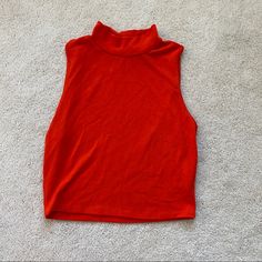 Only Worn Once, Like Brand New Trendy High Neck Top, Casual High Neck Crop Top, Forever 21 Sleeveless Top For Fall, Forever 21 Sleeveless Fall Tops, Orange Stretch Tank Top, Orange Ribbed Sleeveless Top, Fitted Orange Camisole Tank Top, Orange Seamless Sleeveless Tank Top, Orange Stretch Cotton T-shirt