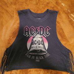 Original Acdc Rock Tee Size Xl ( Junior ) Fits Like M/L Cropped Sleeveless With Fringes New With Out Tag ( Unworn ) Edgy Cotton Muscle Tee For Summer, Sleeveless Grunge Top For Summer, Y2k Style Cotton Tank Top For Festivals, Cotton Tank Top For Concert In Summer, Cotton Tank Top For Summer Concert, Trendy Cotton Tank Top For Festivals, Fitted Rock Style Top For Festivals, Sleeveless Tank Top For Summer Concerts, Sleeveless Spring Concert Top