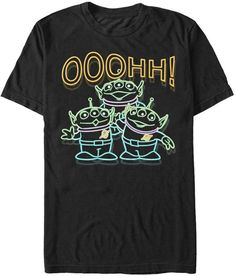 Toy Story Disney Pixar Men Neon Aliens Ooohh Short Sleeve T-Shirt Pixar Shirts, Popular Shirts, Skin Wrinkles, Toy Story Shirt, Toy Story Alien, Mens Toys, Disney Clothes, Funny Disney, Bikram Yoga