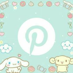 an image of some cute animals and cupcakes on a blue background with the letter p