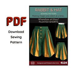 the sewing pattern for rabbit and hat skirt is shown in green, yellow and white