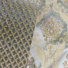 NEW Queen Helen (Matching to Queen Antionette) Novelty Ritz Neoclassical Brocade Diamond Satin Fabric - Blue | www.fancystylesfabric.com Queen Antoinette, French Upholstery Fabric, Gold Curtains Living Room, Elegant Draperies, Gold Curtains, Curtains Living, Flower Phone Wallpaper, Brocade Fabric, Gold Price