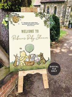 a welcome sign with winnie the pooh on it