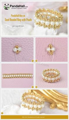 the instructions for how to make pearl beaded bracelets with pearls and gold beads