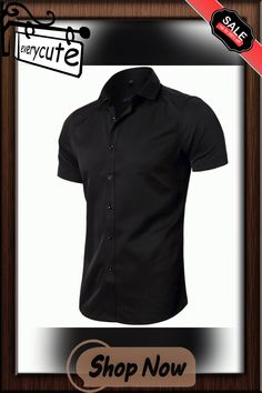 Men's Solid Color Short Sleeve Business Slim Fit Shirt Business Fitted Short Sleeve Shirt, Fitted Short Sleeve Business Shirt, Black Fitted Short Sleeve Dress Shirt, Black Summer Office Shirt, Short Sleeve Cotton Shirt For Business, Short Sleeve Business Shirt For Summer, Casual Short Sleeve Dress Shirt For Office, Fitted Short Sleeve Business Tops, Fitted Short Sleeve Tops For Business