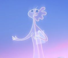 a drawing of a cartoon character holding a cell phone in his right hand and looking up at the sky