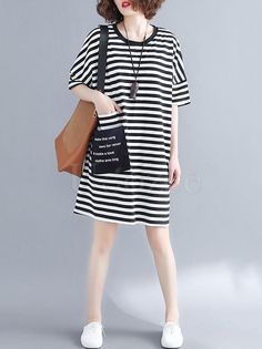 Sku CY-!32712 Material >80%Cotton Style Loose Feature Striped Occasion Going out , Casual , Vacation , Simple Neckline Round-neck Seasons Summer Type Mini Dresses Color BLACK WHITE Size FREE SIZE Size chart: Please consult the size chart we provide for this item's measurements to help you decide which size to buy. Please note: There may be 1-3cm differ due to manual measurement. CMINCH Bust Cuff Length FREE SIZE 130 40 90 Round Neck Shirt, Black Shirt Dress, Mini Dresses, Cotton Style, Neck Shirt, Free Size, Tshirt Dress, Going Out, Colorful Dresses