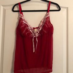 New With Tags Red Camisole With White Trim. Size 14/16 Red Cami Tank Top With Built-in Bra, Red Sleeveless Camisole With Built-in Bra, Red Camisole With Built-in Bra, Red Camisole Top With Built-in Bra, Red Camisole, White Trim, Women's Intimates, Red White, Trim