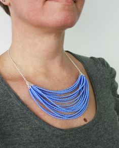 Statement layered bib necklace wedgewood blue seed beads Wedgewood Blue, Beaded Bib Necklace, Turquoise Statement Necklace, Stone Statement Necklace, Statement Bib Necklace, Necklace Layered, Stylish Necklace, Leather Chokers, Necklace Beaded