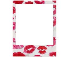 a red and white frame with lipstick prints on the bottom, in front of a white background