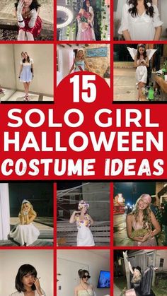 the collage shows many different costumes for girls in various styles and colors, including one with