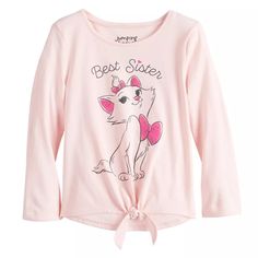 She'll Wear This The Aristocats Marie Tie-Front Tee By Jumping Beans Proudly. Disney Product Features Crewneck Long Sleeves Tie Front Marie Graphic On Chest And "Best Sister" Above Retail $14.00 Fabric & Care Cotton, Polyester Machine Wash Imported Pink Long Sleeve Disney T-shirt, Pink Long Sleeve Disney Top, Pink Long Sleeve Top With Cat Design, Spring Pink Cat Design Tops, Pink Long Sleeve Tops With Cat Design, Pink Disney Cotton Top, Disney Pink Tops With Cartoon Print, Pink Cotton Disney Top, Pink Disney Cartoon Print Top