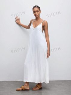 Sleeveless Midi Dress For Beach Cover-up, White Sleeveless Dress For Beach Cover-up, Sea Shell Decor, Cami Dress, Shoes Fashion, Fashion Online Shop, Online Fashion, All Fashion, Men's Clothing