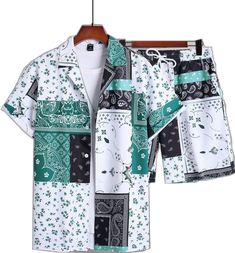 Casual Patchwork Sets, Casual Patterned Cotton Sets, Casual Green Sets With Patchwork, Casual Cotton Patchwork Sets, Xhosa Shirts For Men, Casual Patchwork Short-sleeved Sets, Casual Patchwork Short Sleeve Sets, White Patchwork Summer Sets, White Patchwork Sets For Summer