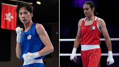 two women wearing boxing gloves standing next to each other